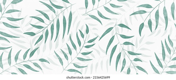 Abstract background with branches and leaves of plants in green and blue colors. Botanical pattern in watercolor style for wallpaper design, decor, print, textile