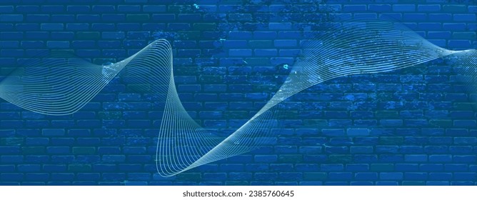 Abstract background with brick texture and waves. Active lines on an muted blue background. Place for logos, messages, text placement.