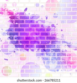 abstract background, brick wall painted with spots of different colors, vector illustration