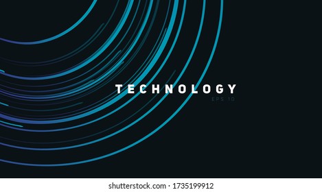 Fondo abstracto con círculos azules brillantes que se extienden desde el ángulo superior derecho, ondas de sonido o radio, cubierta tecnológica