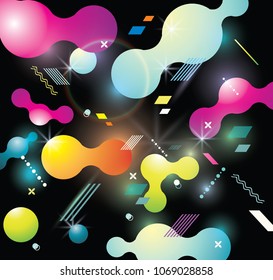 Abstract  background with bright  bubbles on black.