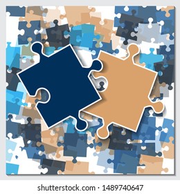 Abstract background from bright chaotic puzzle pieces. The composition is an unsolved puzzle. Vector illustration for your design.