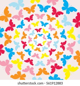 Abstract background of bright colored flying butterflies. Vector illustration