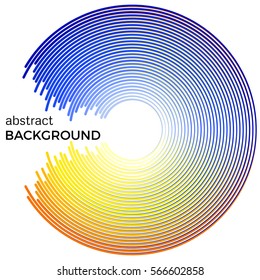 Abstract background with bright colorful lines. Blue and yellow circles with place for your text  on a white background.