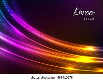 Abstract background with bright colorful lines, neon glow effect, multicolor banner design, vector illustration