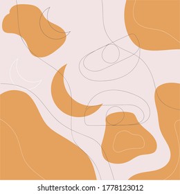 fondo abstracto en colores vivos naranja y beige con ojos y luna