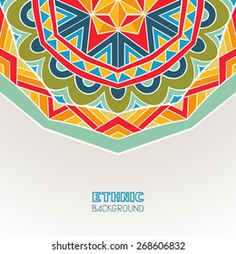 Abstract background with bright ethnic ornament. Element with mexican pattern. Copy space. Template for greeting card, invitation or poster. Vector file is EPS8.