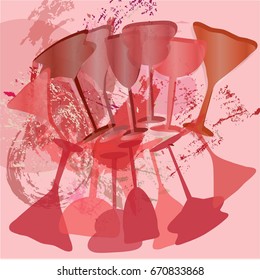Abstract background, bright glasses of wine or cocktails bar