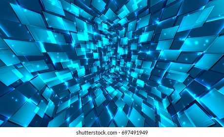 Abstract background of bright glowing particles and paths. vector illustration