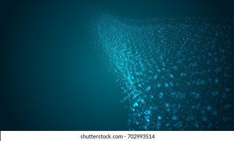 Abstract background of bright glowing particles and paths. vector illustration