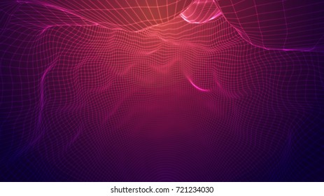 Abstract background of bright glowing particles and paths. vector illustration