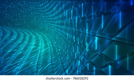 Abstract background of bright glowing particles and paths. vector illustration