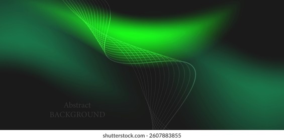 Abstract background with bright green and black tones. White patterned lines naturally curve and flow, creating a fresh and lively feeling.