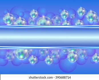 Abstract background with bright multicolored soap bubbles on white and place for inscription, vector illustration