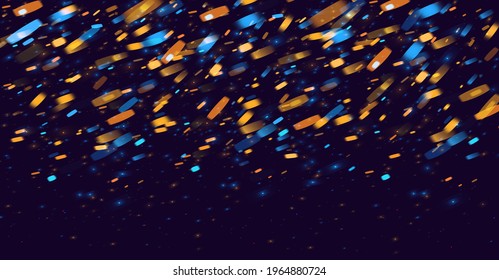 Abstract background with bright neon lights falling as rain from the top, blurred particles forming texture