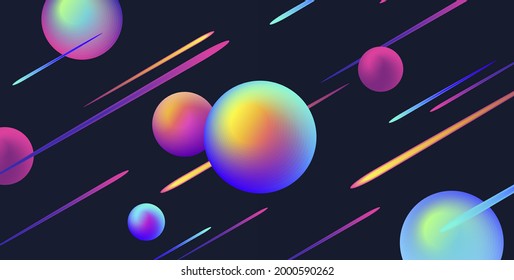 Abstrakter Hintergrund mit hellem Neonlicht und fluoreszierenden Kugeln auf dunklem Hintergrund