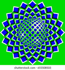 Abstract background with bright optical illusion of movement. Style op art with sphere. Can be used as seamless pattern for textile or packing. EPS10