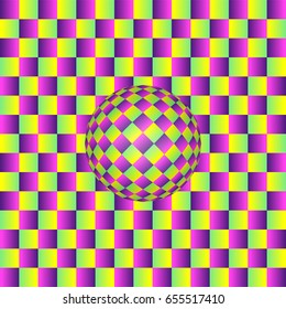 Abstract background with bright optical illusion of movement. Style op art with sphere. Can be used as seamless pattern for textile or packing. EPS10