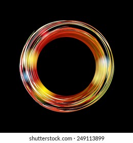 Abstract background with bright orange circle on black background. Vector banner with place for your text.
