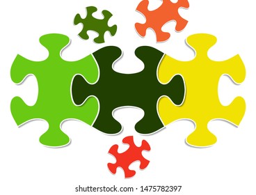 Abstract background from bright puzzle pieces. The composition is an unfinished puzzle. Vector illustration for your design.