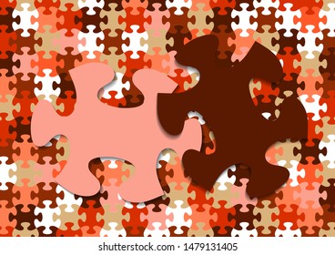 Abstract background from bright puzzle pieces. The composition is a complete puzzle and two separate puzzle elements on top. Vector illustration for your design.