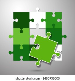 Abstract background from bright puzzle pieces. The composition is an unfinished puzzle. Vector illustration for your design.