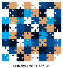 Abstract background from bright puzzle pieces. The composition is a complete puzzle. Vector illustration for your design.