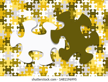 Abstract background from bright puzzle pieces. The composition is a complete puzzle and two separate puzzle elements on top. Vector illustration for your design.