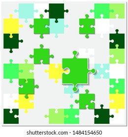 Abstract background from bright puzzle pieces. The composition is an unfinished puzzle. Vector illustration for your design.