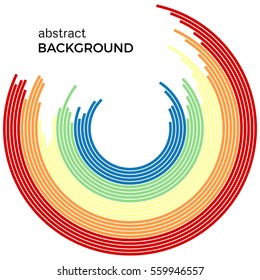 Abstract background with bright rainbow colorful lines. Colored circles with place for your text  on a white background.