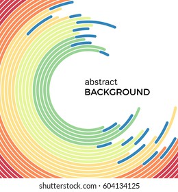 Abstract background with bright rainbow colorful lines. Colored circles with place for your text  on a white background.
