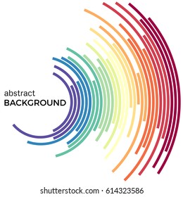 Abstract background with bright rainbow colorful lines. Colored circles with place for your text  on a white background.