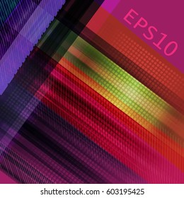Abstract background of bright rainbow stripes and elements