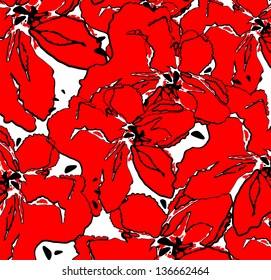 Abstract background with bright red flowers