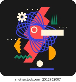Abstract background with bright shapes.