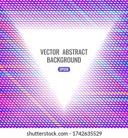 Abstract background with bright texture of diagonal lines. White space for text in the shape of a triangle. Stock vector illustration.