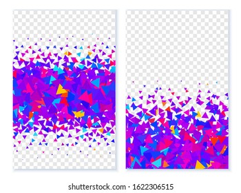 Abstract background with bright texture from triangles. Geometric pattern for a bright cheerful mood. Modern holiday design. Set for flyers and business cards. Stock vector illustration.