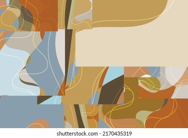 Abstract background with bright wavy organic overlapping wavy shapes and lines in earthy natural colors. Natural wavy lines.