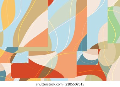 Abstract background with bright wavy organic overlapping wavy shapes and lines in earthy natural colors. Natural wavy lines.