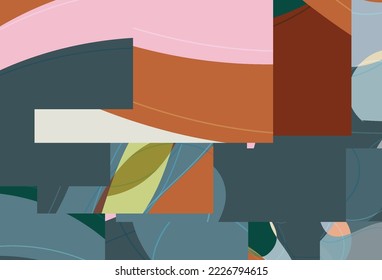 Abstract background with bright wavy organic overlapping wavy shapes and lines in earthy natural colors. Natural wavy lines.