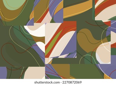 Abstract background with bright wavy organic overlapping wavy shapes and lines in earthy natural colors. Natural wavy lines.