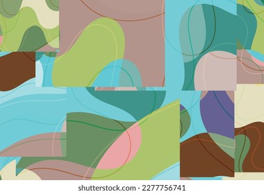 Abstract background with bright wavy organic overlapping wavy shapes and lines in earthy natural colors. Natural wavy lines.