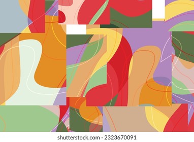 Abstract background with bright wavy organic overlapping wavy shapes and lines in earthy natural colors. Natural wavy lines.