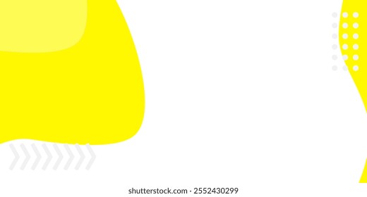 Abstract background with bright yellow and white colors, featuring large yellow blobs, dotted textures, and subtle line patterns in an asymmetrical composition. Vector illustration