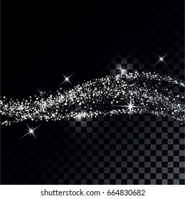 Abstract background. Brilliant Silver Wave and Stars. Vector illustration.