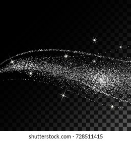 Abstract background. Brilliant Silver Wave and Stars. Vector illustration. Object is isolated on black background with translucent grid