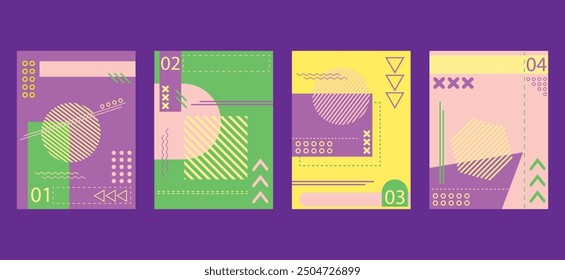 abstract background brochure book covers set minimalist geometric design. Memphis style background templates with circle, triangle, hexagonal and squares shapes elements composition