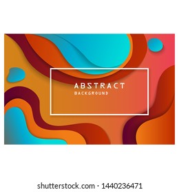 Abstract background. Brown, cyan, orange, red wavy layers with frame for text. Fluid shapes, flowing liquid. Vector template for banners, posters, brochures, covers