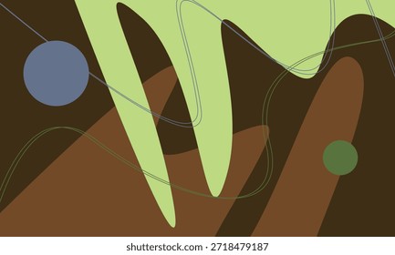 Ein abstrakter Hintergrund mit braunen, grünen und blauen Formen und Linien. Das Bild schafft einen modernen und stilvollen Hintergrund