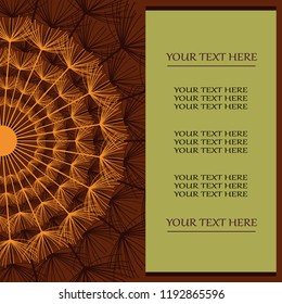 Abstract background brown, green with stylized orange dandelion. Floral stylish trendy wallpaper with summer, spring flower. Invitation or greeting card, vintage style. Modern backdrop. Graphic design